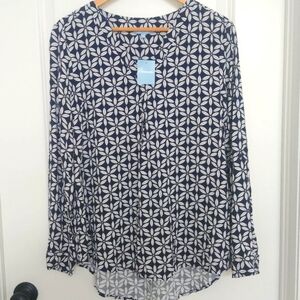 NEW TAGS Penmans navy blue white geometric floral soft 100% rayon blouse…
